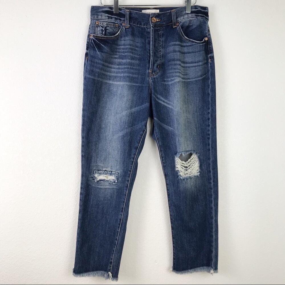 Band of Gypsies Maddy High Rise Distressed Button Fly Cropped Jeans Size 32